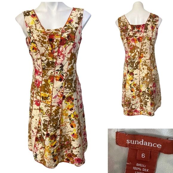 Sundance Dresses & Skirts - Sundance Catalog Dress Floral Silk sz 6 sleeveless beige multicolor *altered* -6